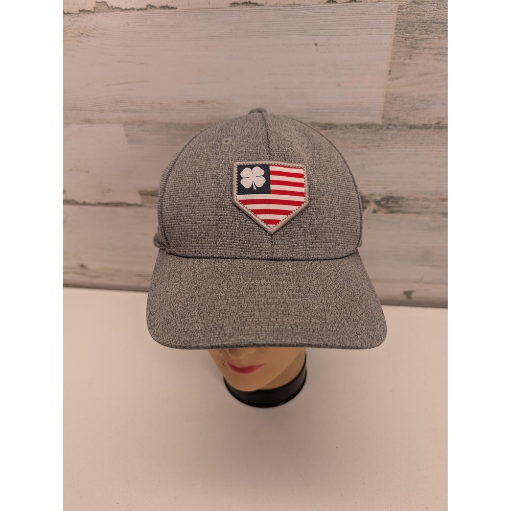 Black Clover Hat Cap Fitted Mens Medium Gray Flexfit USA Flag‎ Live Lucky